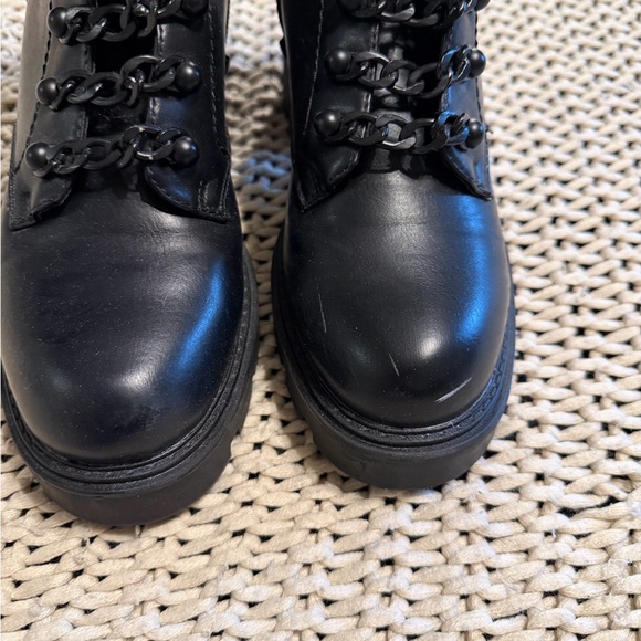 Black Combat Chain Lace Up Boots - Picture 3 of 7